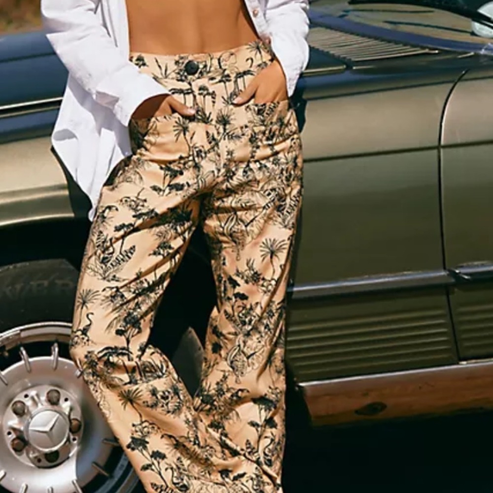Anthropology tan black Corey Lynn Calter Padma Toile Wide leg Pants size L - Picture 2 of 12